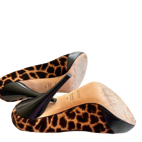 FENDI  Leopard Print Calf‎ Hair cap toe Pumps size 39 - Picture 9 of 10